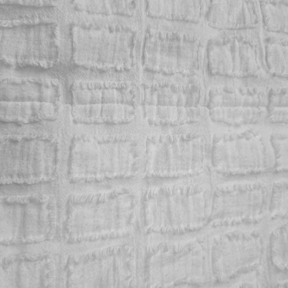 Beddy White Cotton Clipped Jacquard Grid Pillow Sham Frayed Edge 20x34 King Set‎